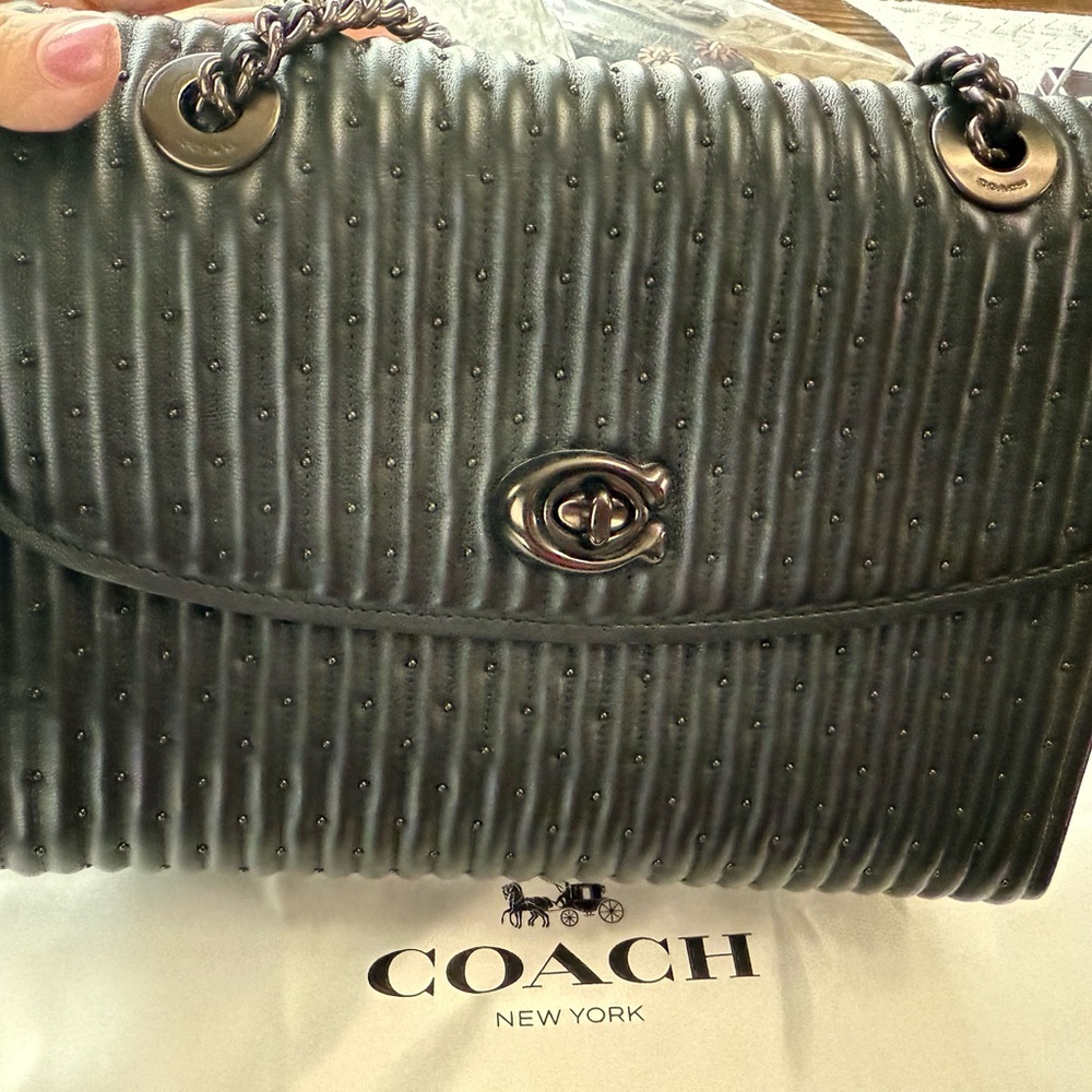 Coach Parker Black Quilted Studded Shoulder Bag